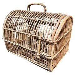 1940s Handmade Vintage Bamboo Pet Carrier Transport