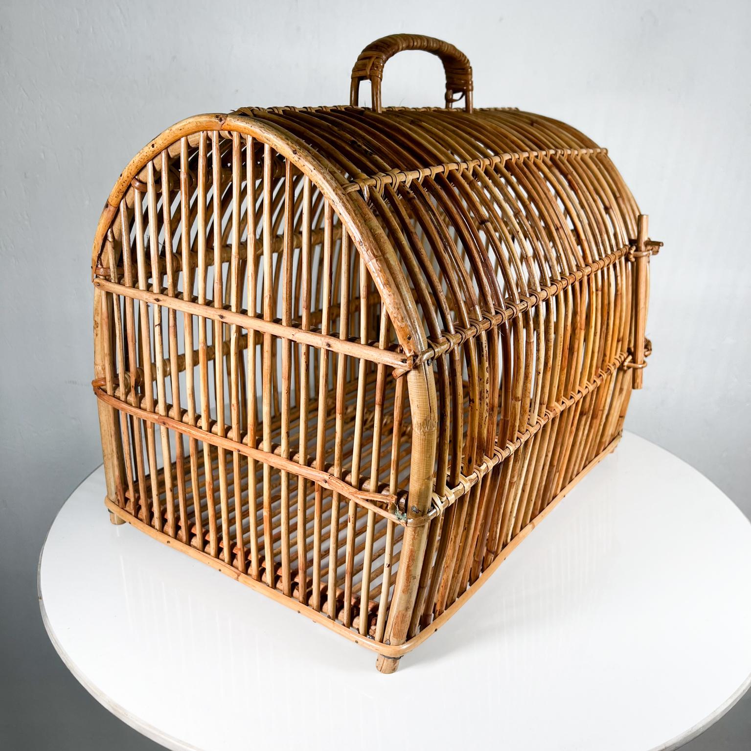 Mid-Century Modern 1940s Handmade Vintage Bent Bamboo Animal Carrier Cage For Sale