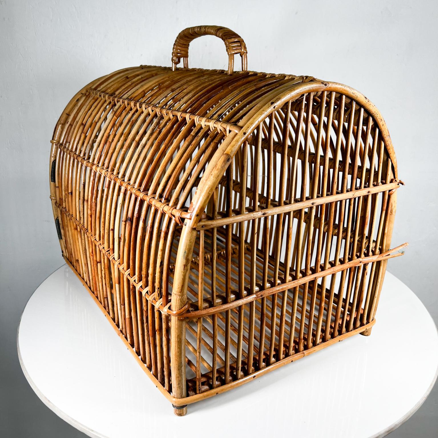 Mid-20th Century 1940s Handmade Vintage Bent Bamboo Animal Carrier Cage For Sale
