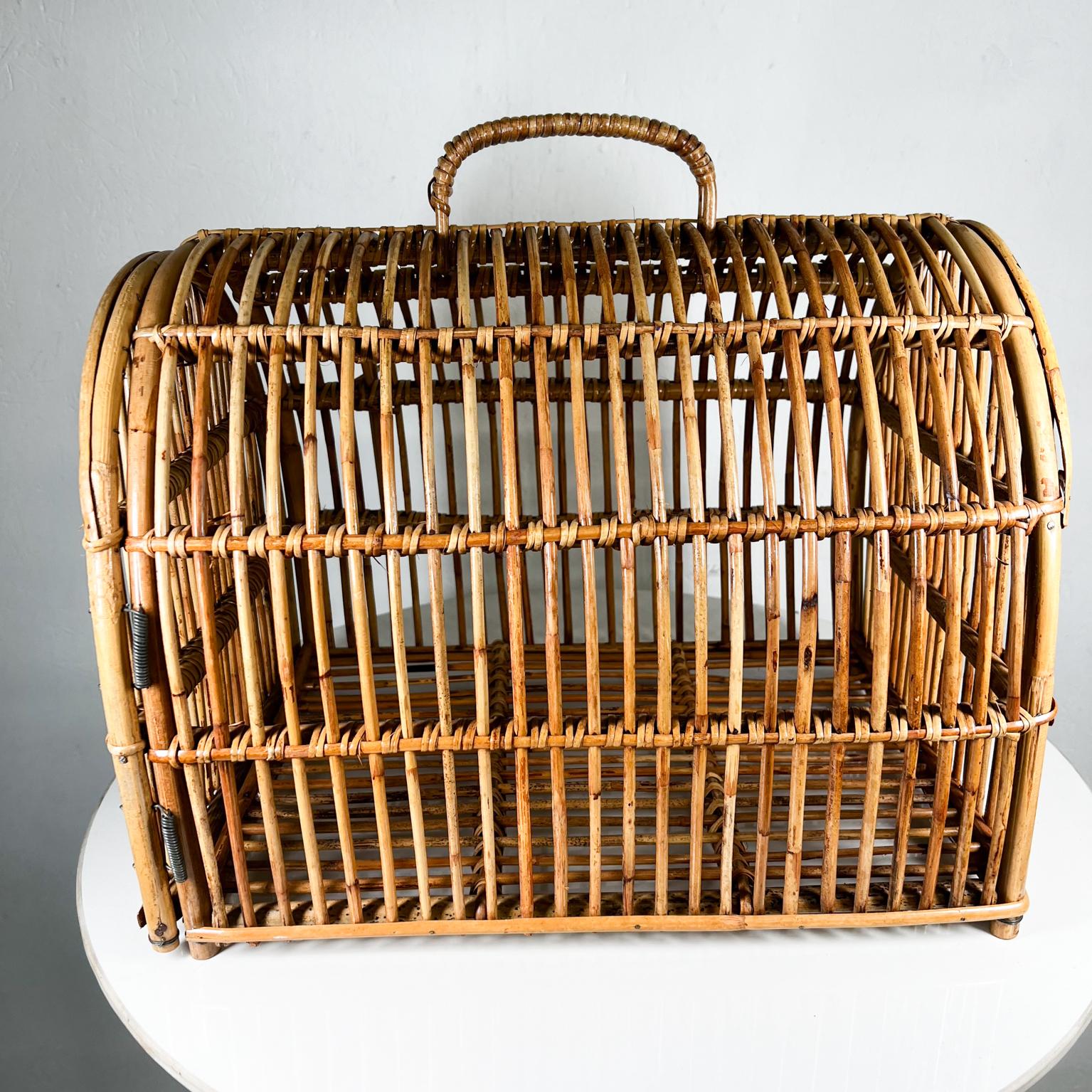 1940s Handmade Vintage Bent Bamboo Animal Carrier Cage For Sale 2