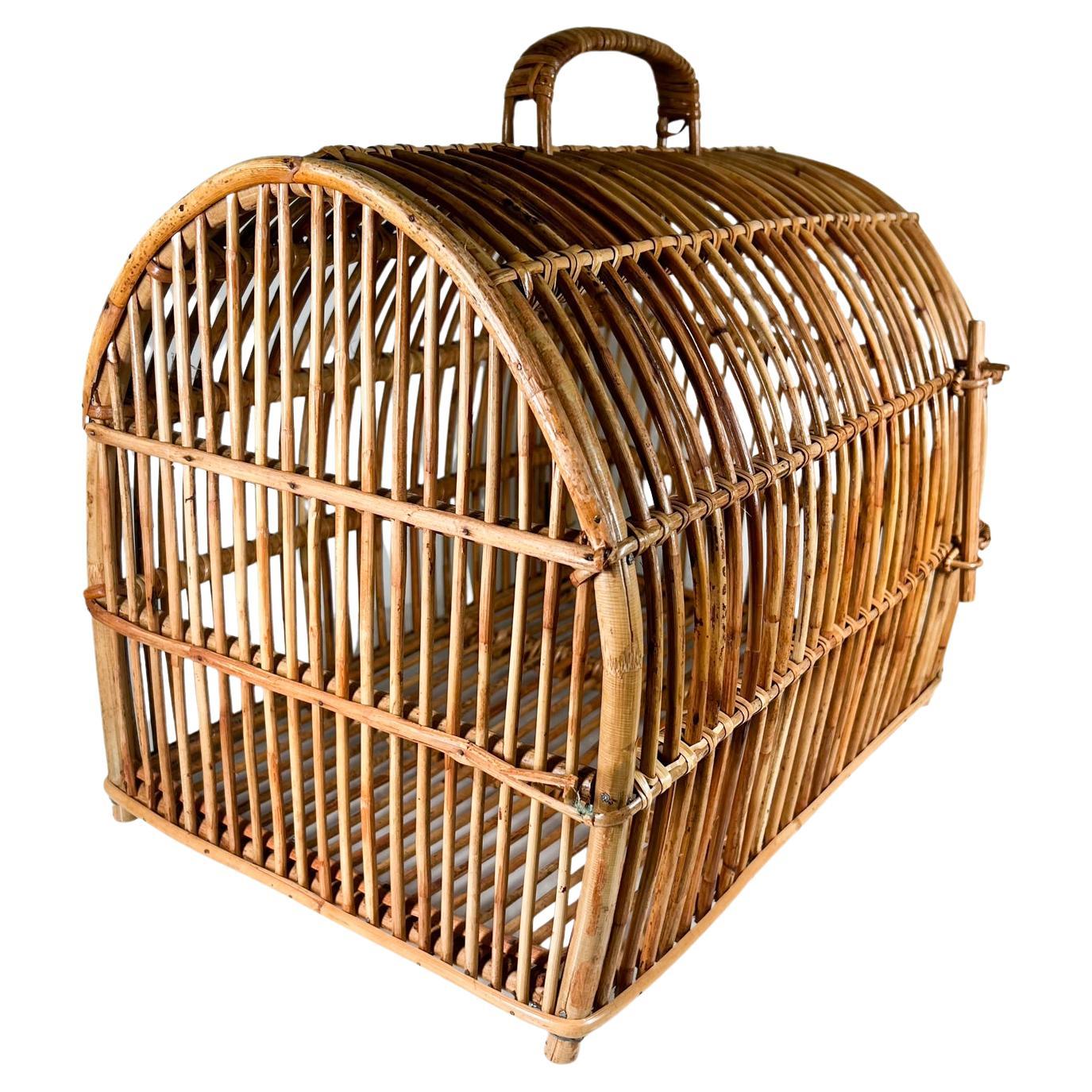 1940s Handmade Vintage Bent Bamboo Animal Carrier Cage For Sale
