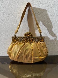 Borsa da sera in pelle dorata di Harry Rosenfeld del 1940 con straordinaria cornice Jewell