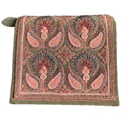 Vintage 1940s Harry Rosenfeld Sage Velvet Envelope Clutch W/ Beaded & Embroidered Flap