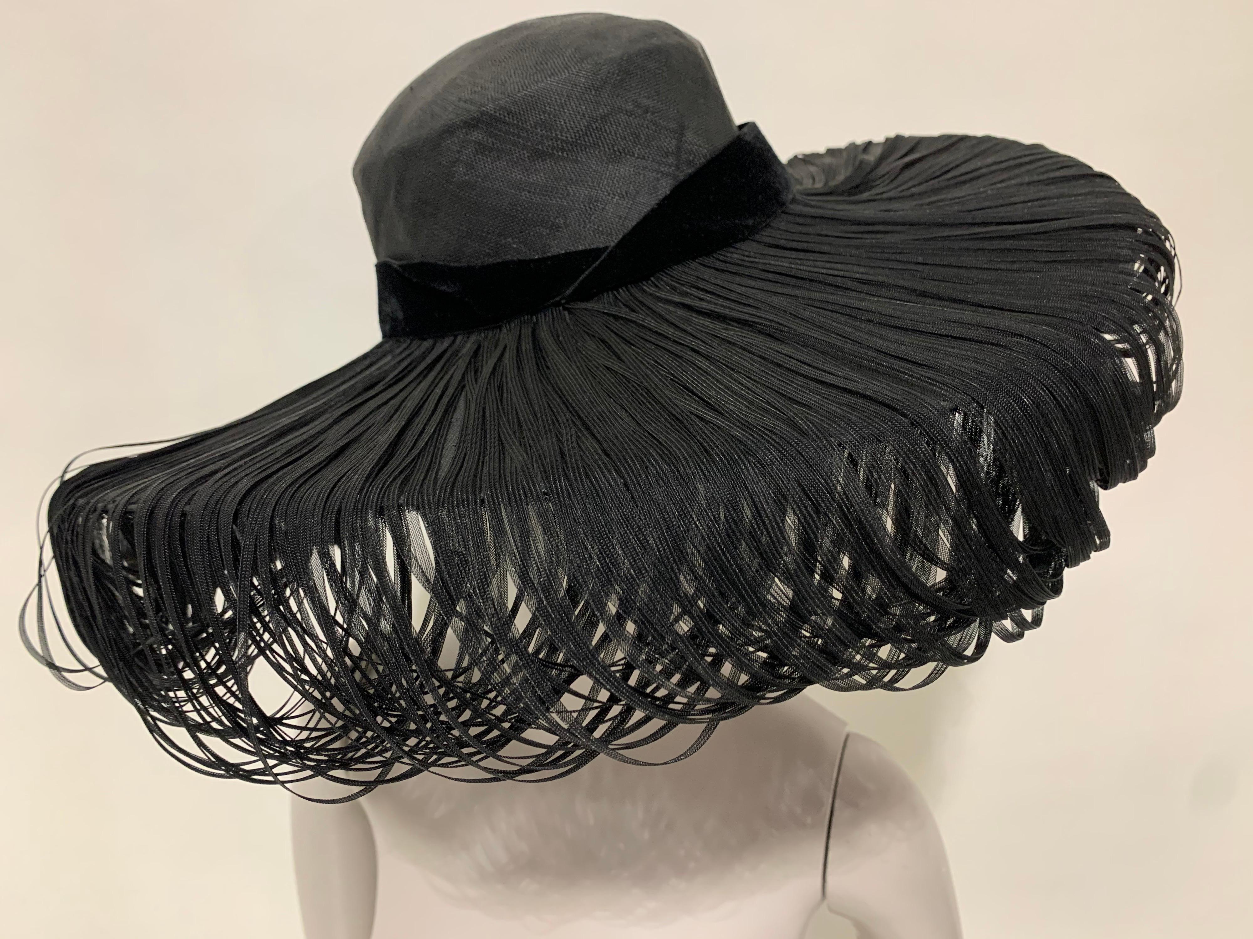1940s Hattie Carnegie Fine Woven Black Straw Cartwheel Hat W/ Extravagant Loops In Excellent Condition In Gresham, OR