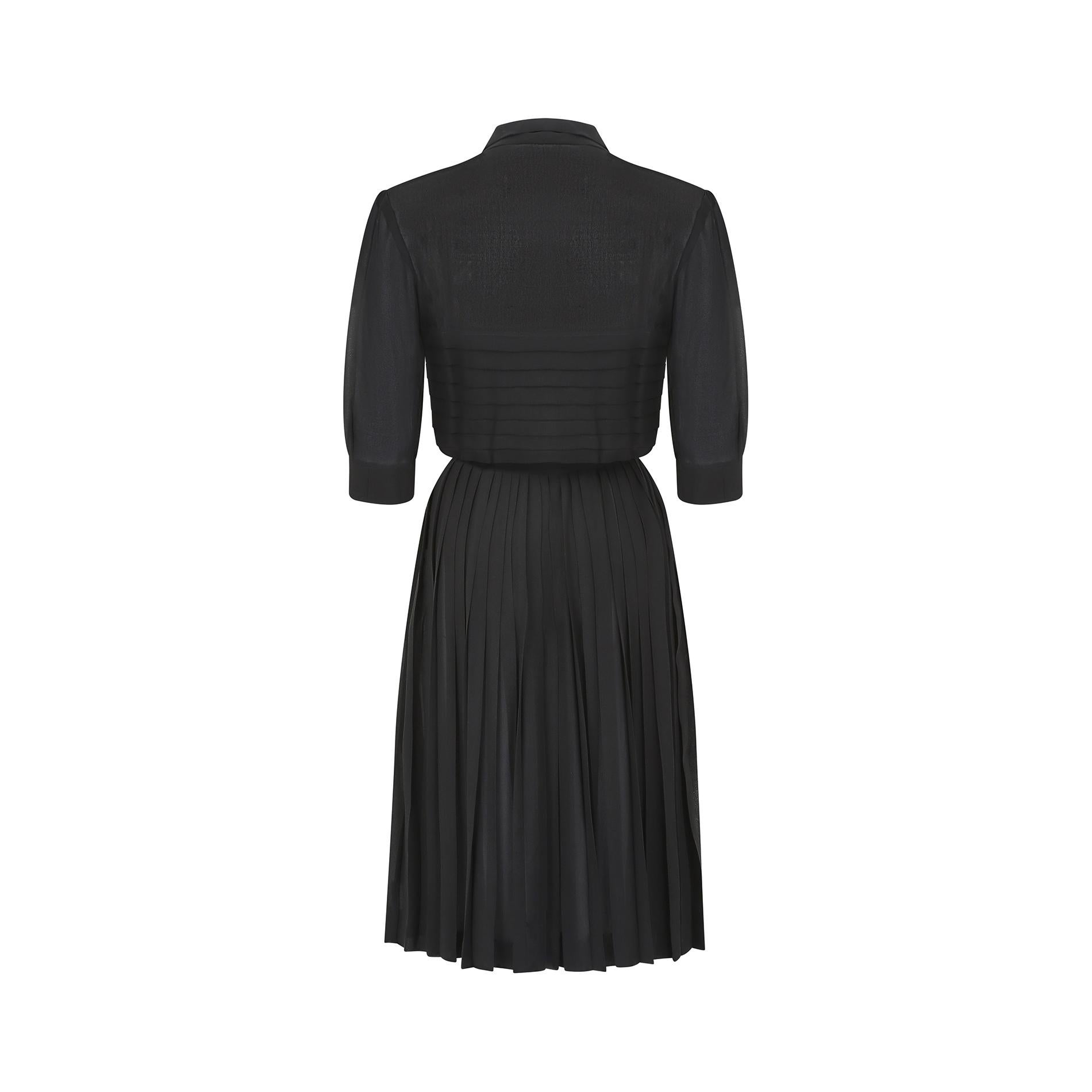 1940er Jahre Haute Couture Schwarzes Seidenkleid Damen im Angebot