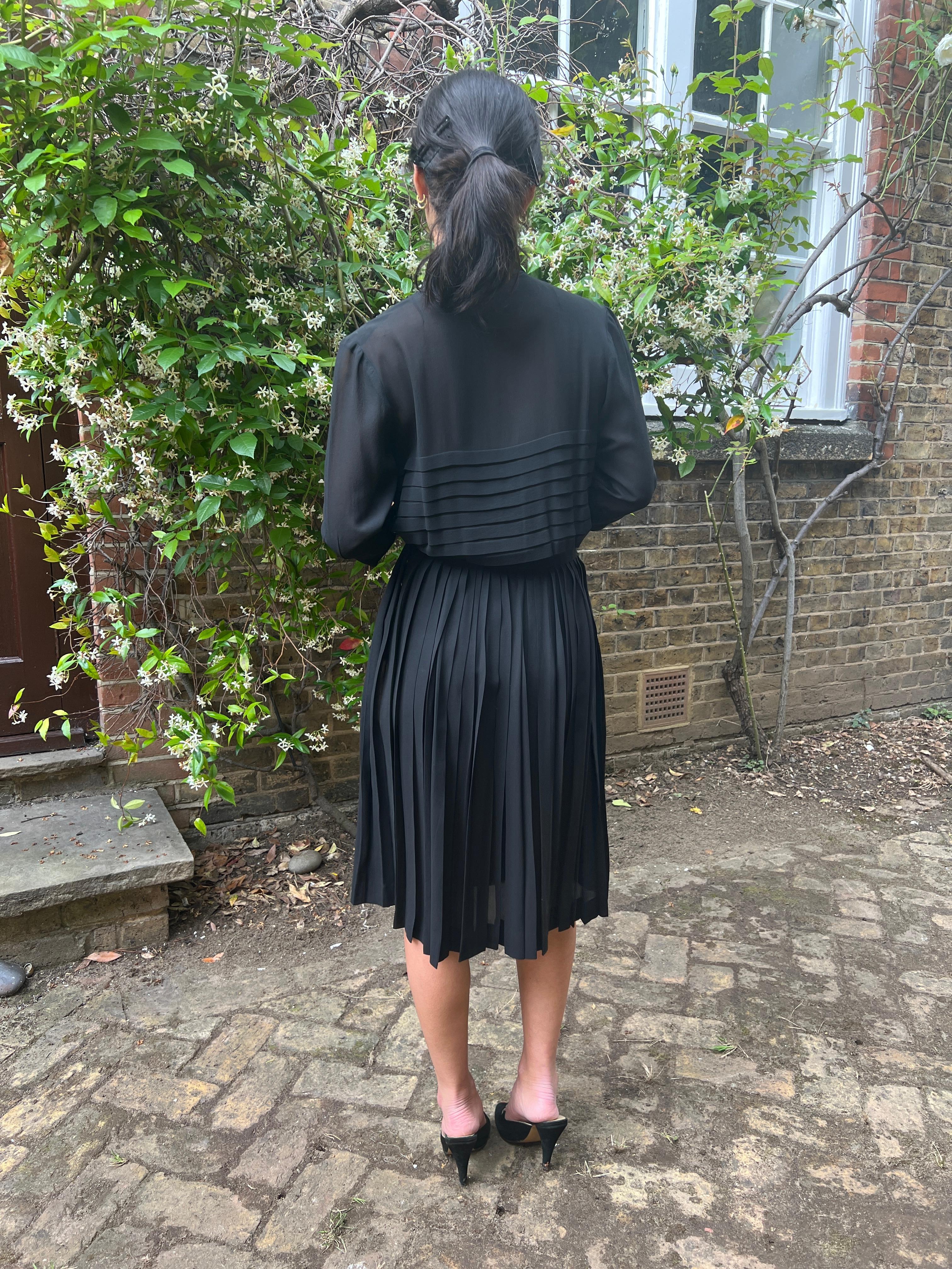 1940s Haute Couture Black Silk Dress For Sale 3