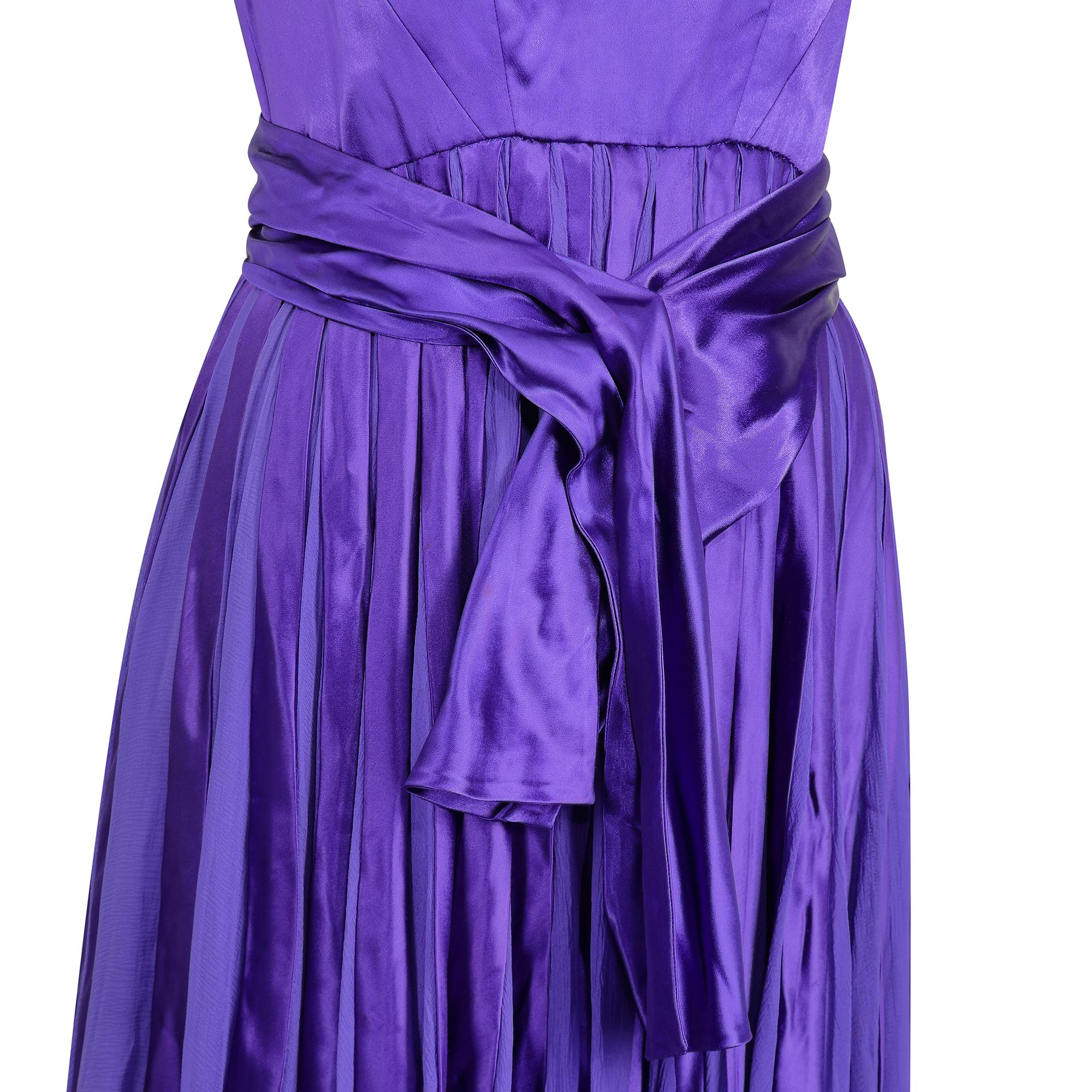 Women's 1940s Haute Couture Purple Satin Chiffon Dress For Sale