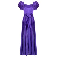 Vintage 1940s Haute Couture Purple Satin Chiffon Dress