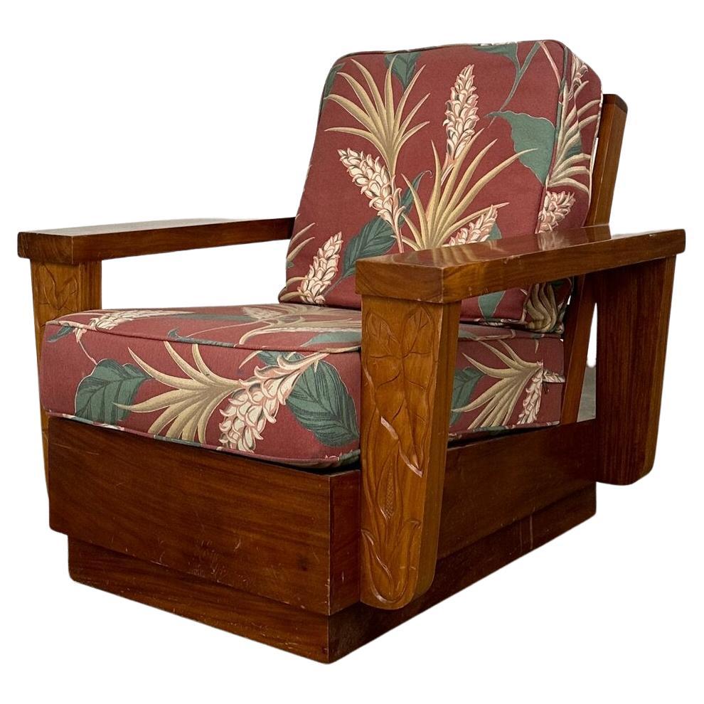 1940s Hawaiian Teak Wood Frame Lounge Chair