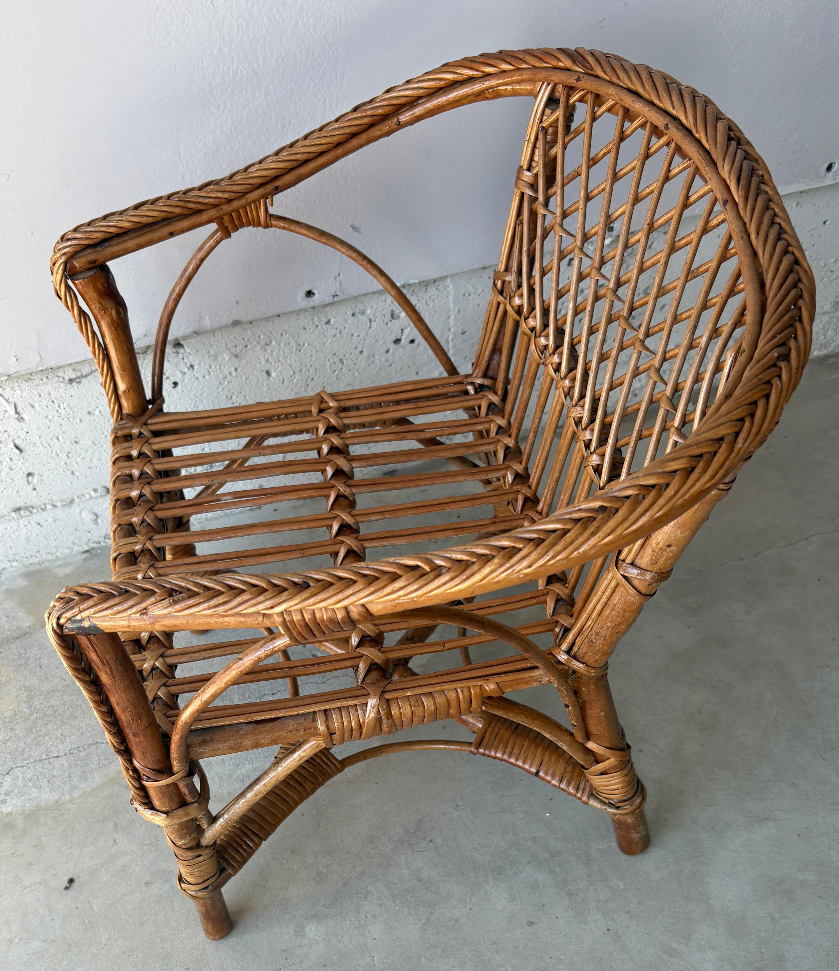 Americano 1940s Haywood Wakefield Rattan  Sedia Child & Child in vendita