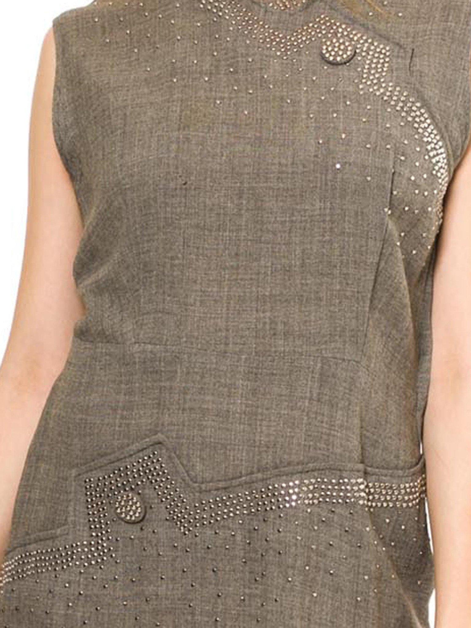 1940S Heather Grey Wool Silver Metal Studded Mini Dress Tunic In Excellent Condition In New York, NY