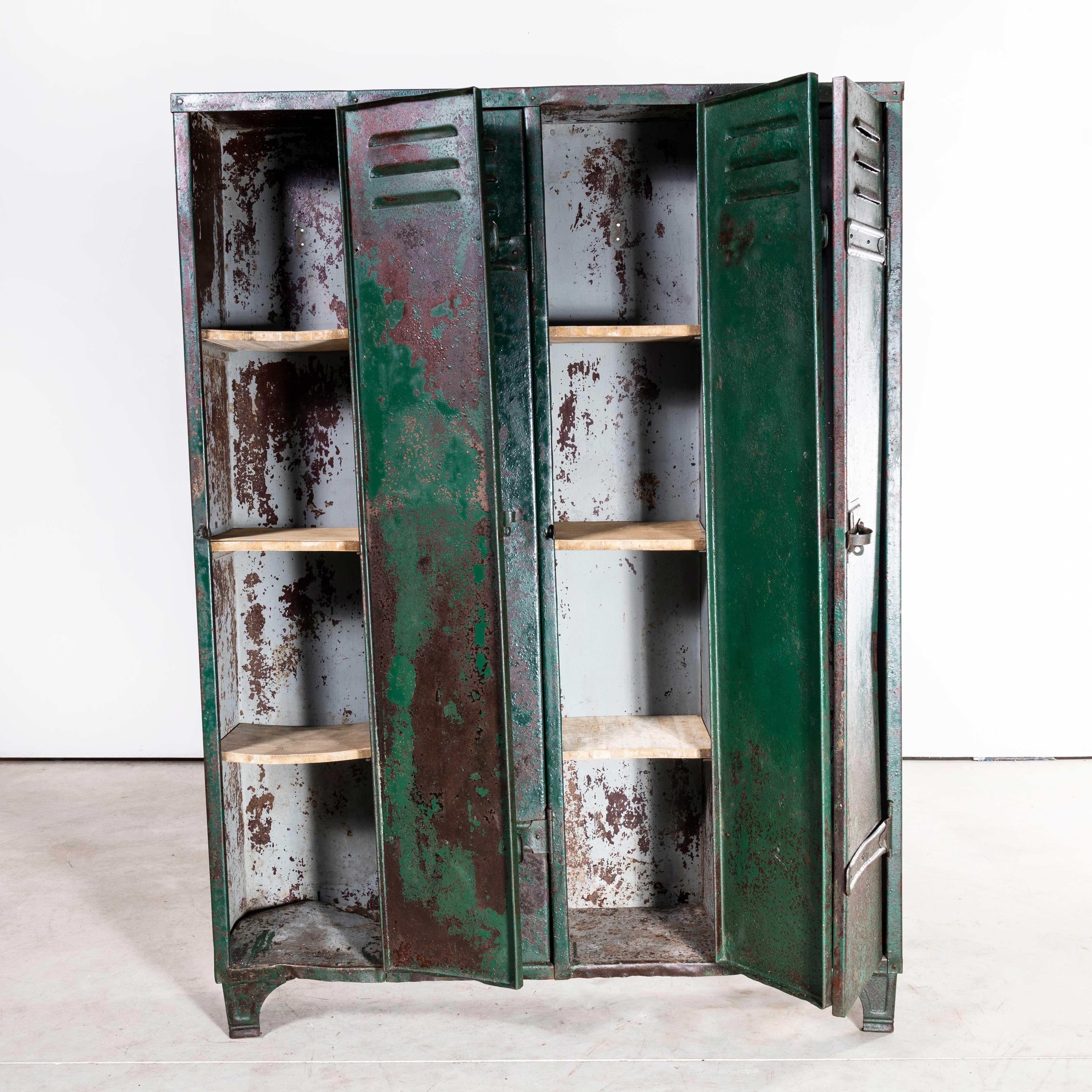 1940s heavy duty french steel Industrial locker – four door
1940s heavy duty french steel Industrial locker – four door – this four door locker is an exceptional and very rare piece retaining its original paint. The doors all open and shut well and