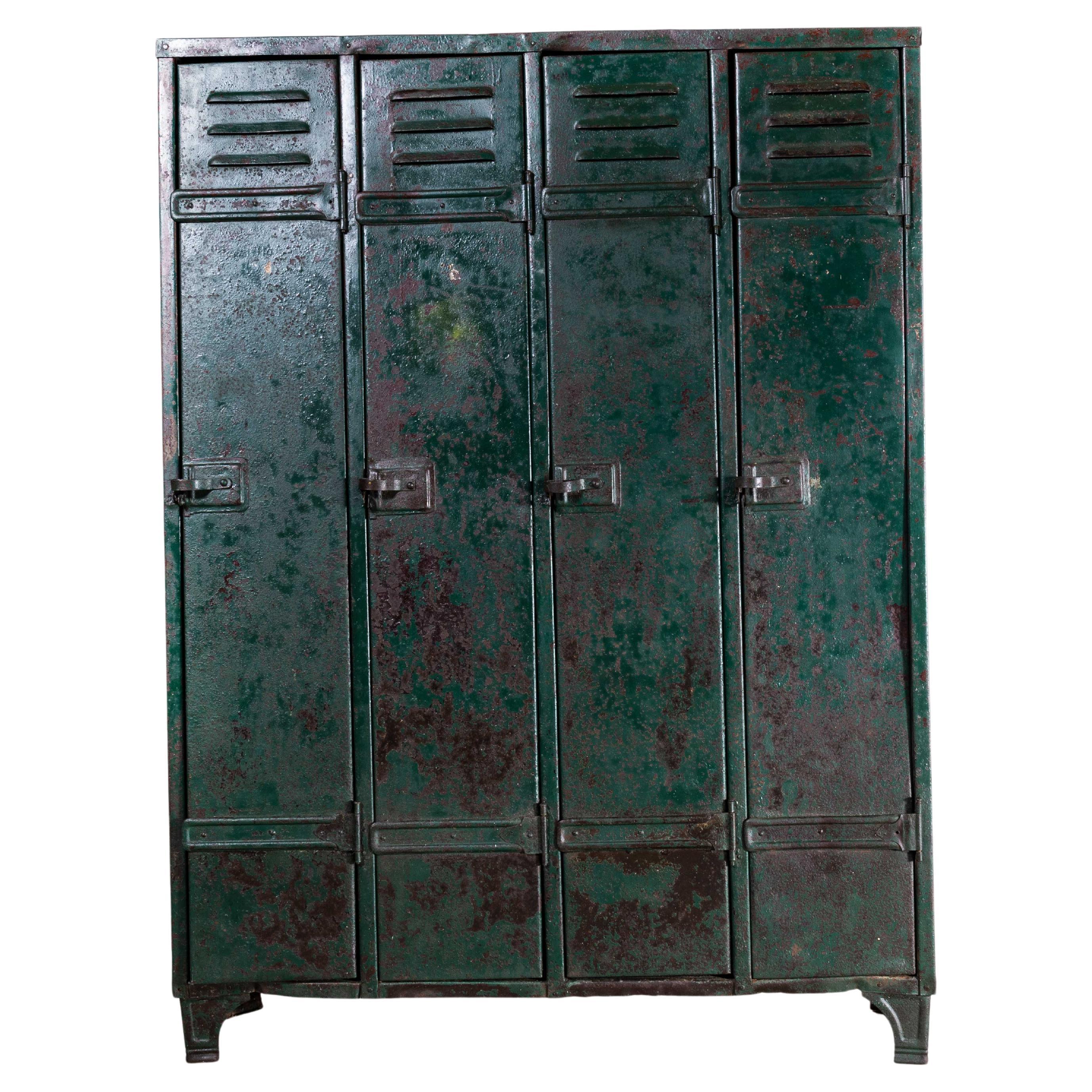 1940s Heavy Duty French Steel Industrial Locker, Four Door For Sale