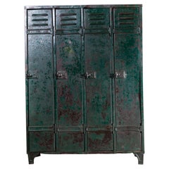 Antique 1940s Heavy Duty French Steel Industrial Locker, Four Door