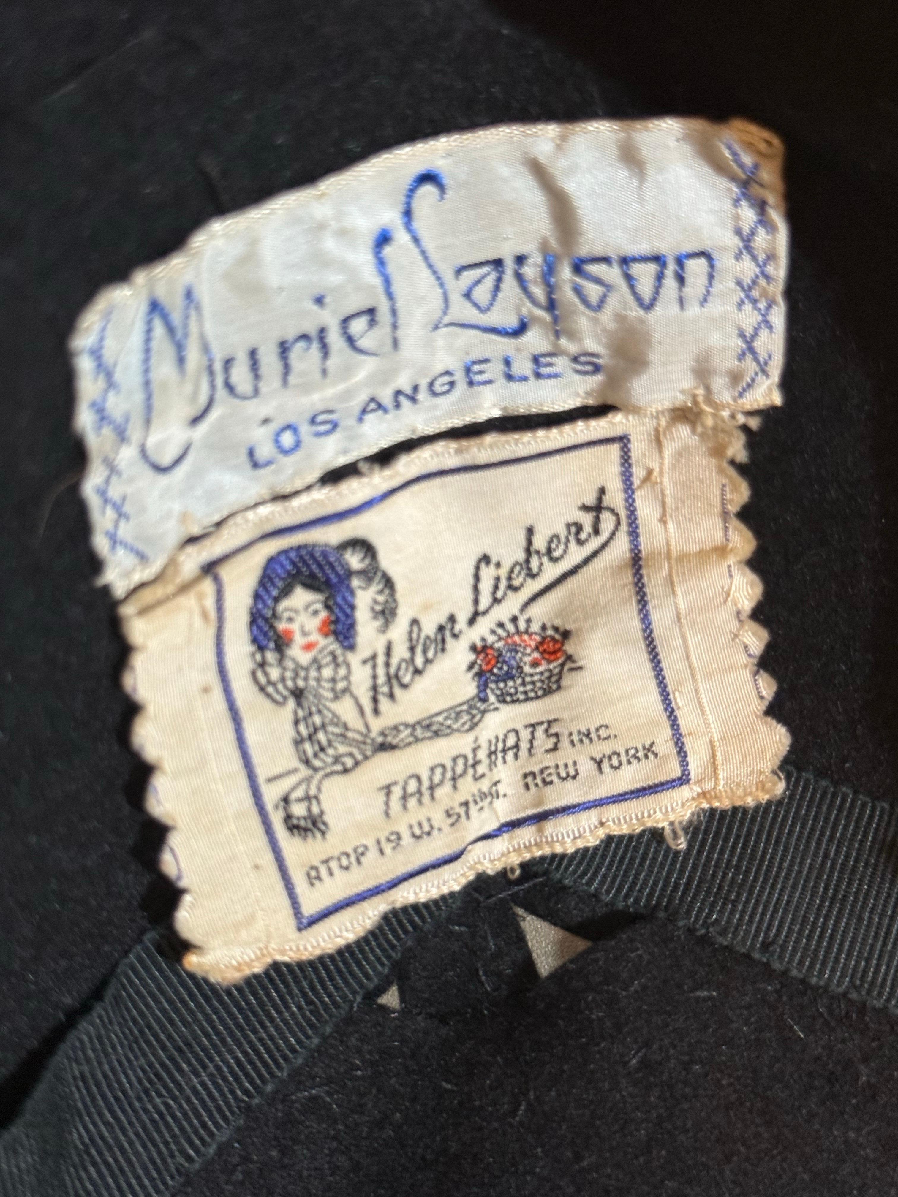 1940s Helen Leibert - Tappé Hat Black Felt Blossom Sequin Hat & Matching Clutch For Sale 8