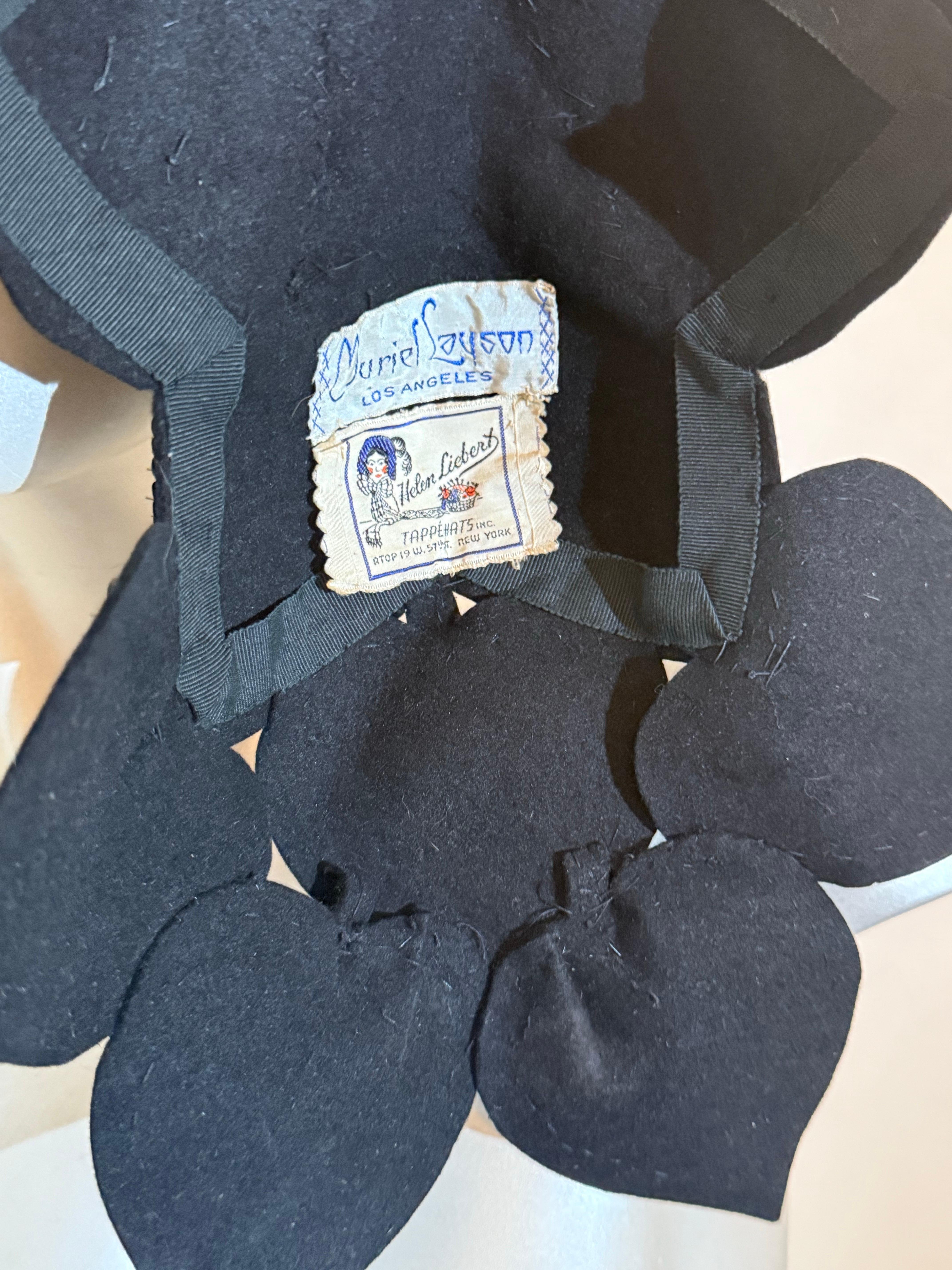 1940s Helen Leibert - Tappé Hat Black Felt Blossom Sequin Hat & Matching Clutch For Sale 5