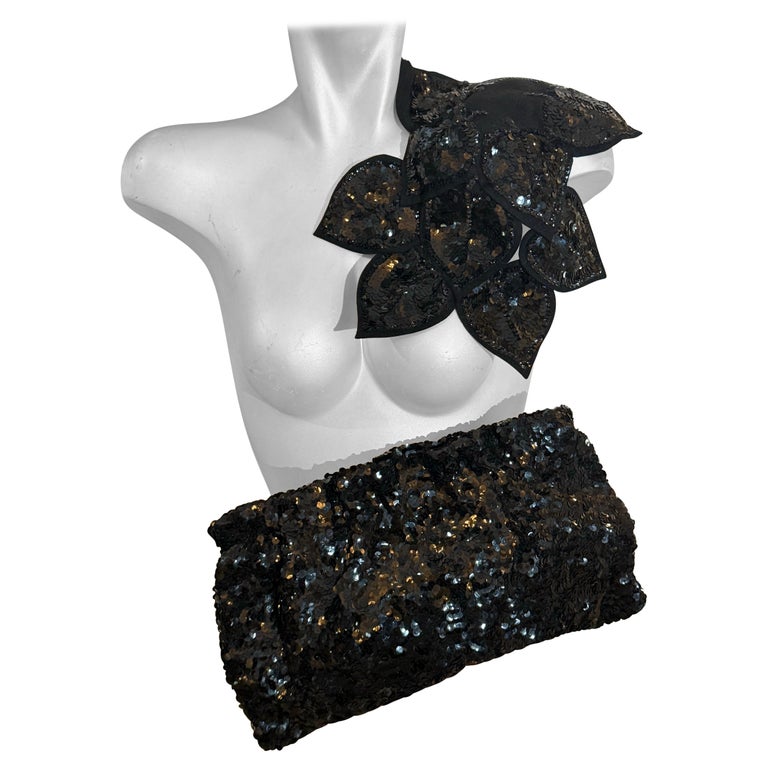Black Sequin Flower Wool Cap - Women Accessories 1970s Saks Fifth Avenue Black Sequin Flower Skullcap  main image 3