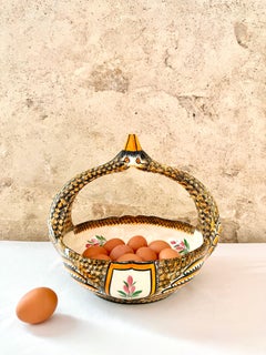 1940s Henriot Quimper Earthenware Easter Egg Basket