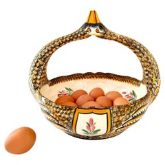 1940s Henriot Quimper Earthenware Easter Egg Basket