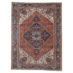Vintage Heriz Rug, Wool, Bold Geometric Design, Mid-20th Century