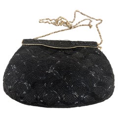 Vintage 1940s High Quality Black Beads and Brass French Evening Bag