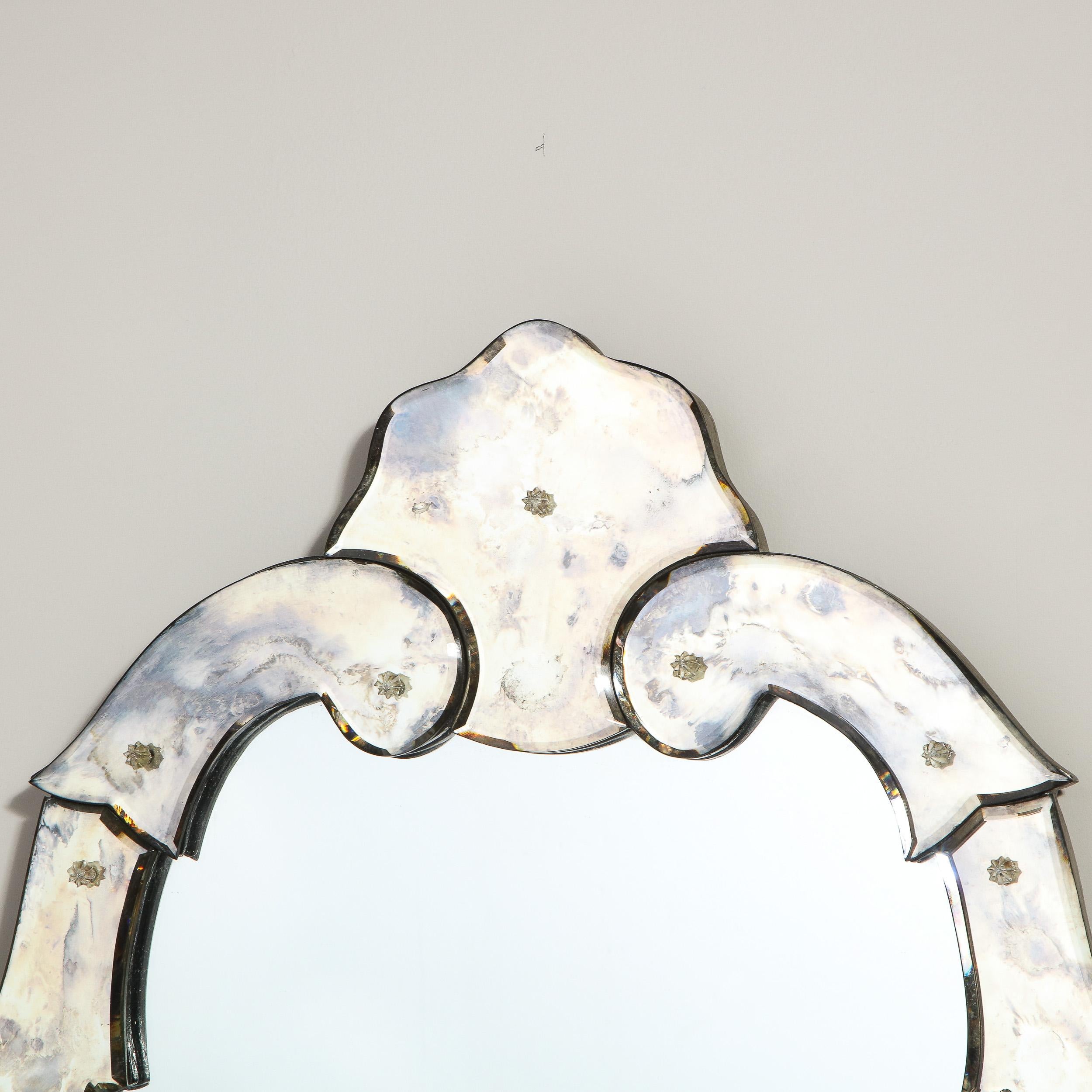 Mid-Century Modern 1940s Hollywood Cartouche Form Sculptural Smoked & Beveled Mirror