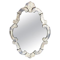 1940s Hollywood Cartouche Form Sculptural Smoked & Beveled Mirror