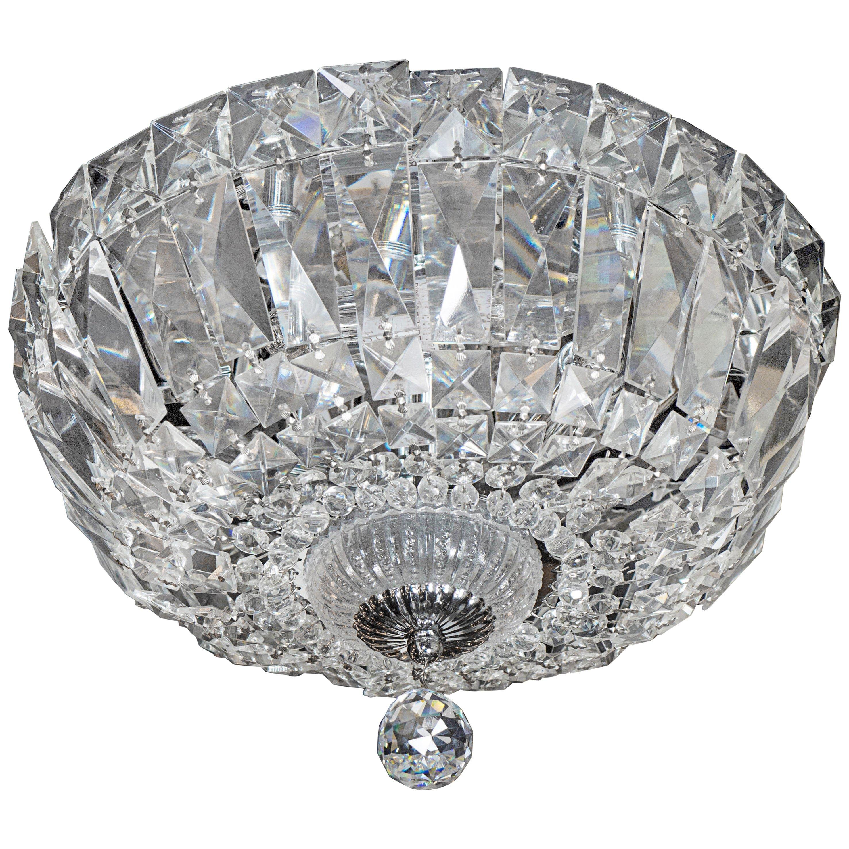 1940's Hollywood Cut Crystal Drop-Down Flush Mount Chandelier For Sale