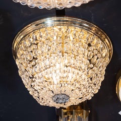 1940s Hollywood Domed Two-Tier Cut Crystal Flush Mount with Circular Brass Base