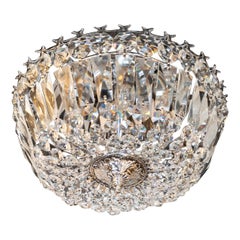 1940s Hollywood Faceted Crystal Flush Mount Chandelier with Silvered Fittings