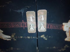 1940's Hollywood Regency Asian Chinoiserie Black Lacquered and Painted Buffet