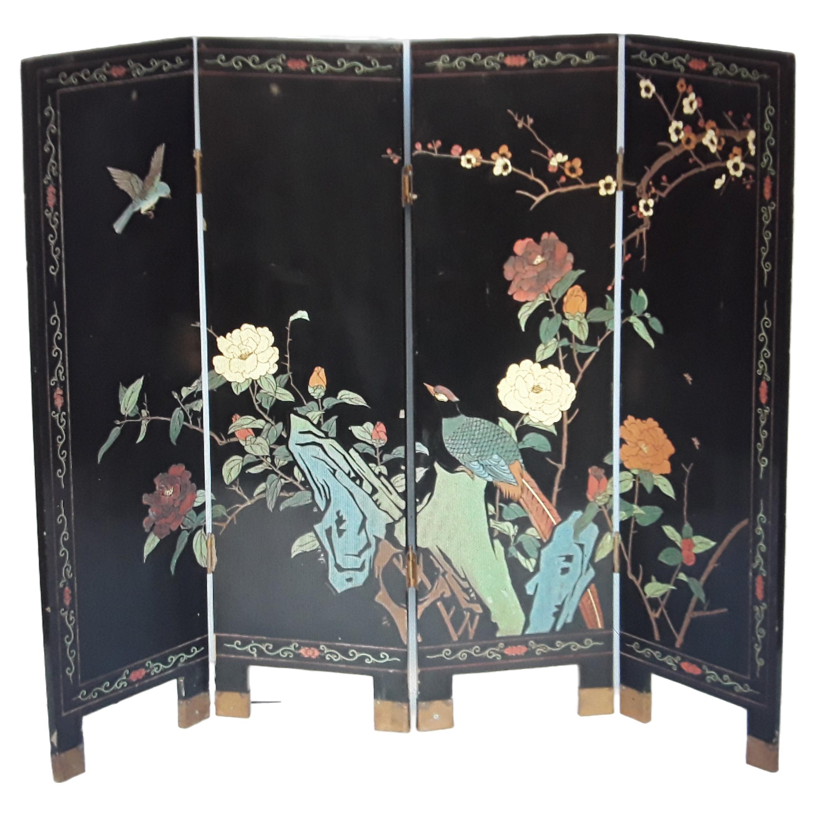 1940's Hollywood Regency Asian "Chinoiserie" Room Dividing Screen - Petite i For Sale