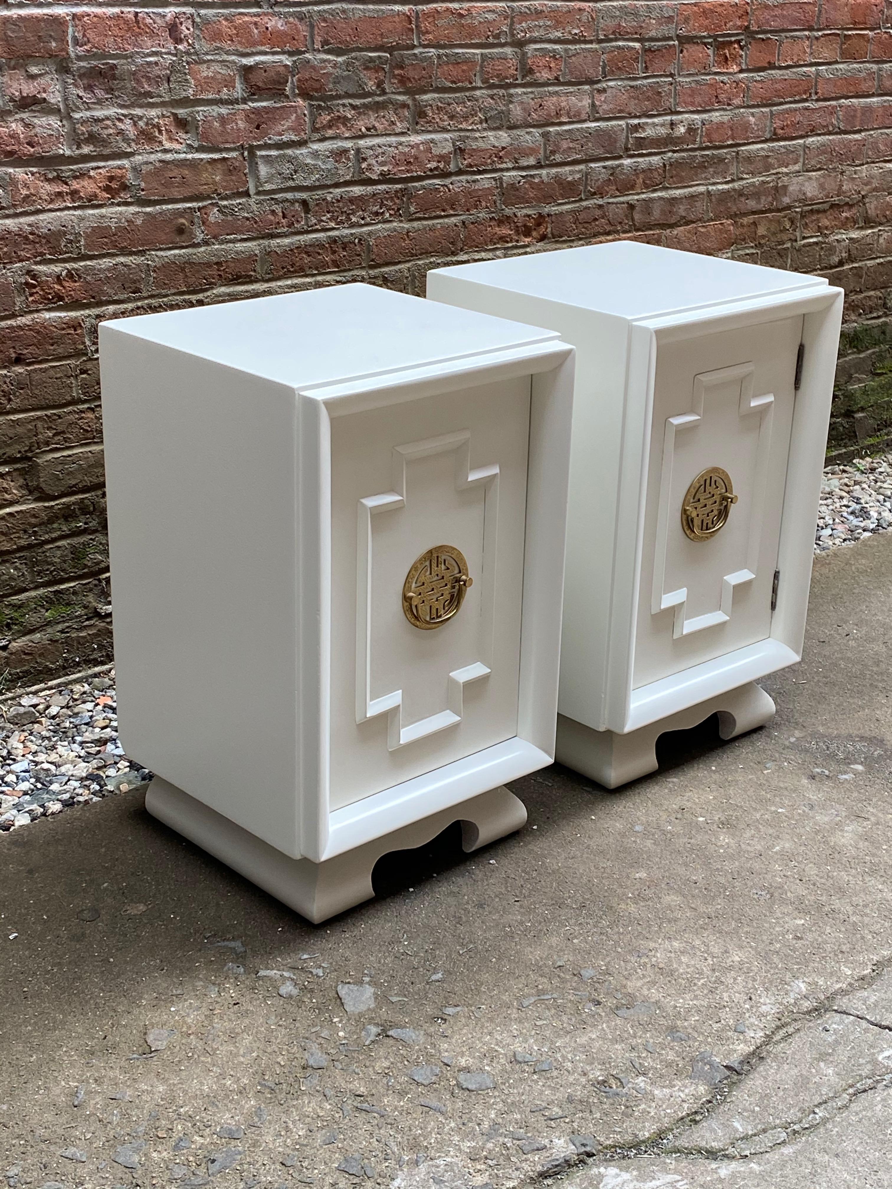 Painted 1940s Hollywood Regency Asian Inspired End Tables