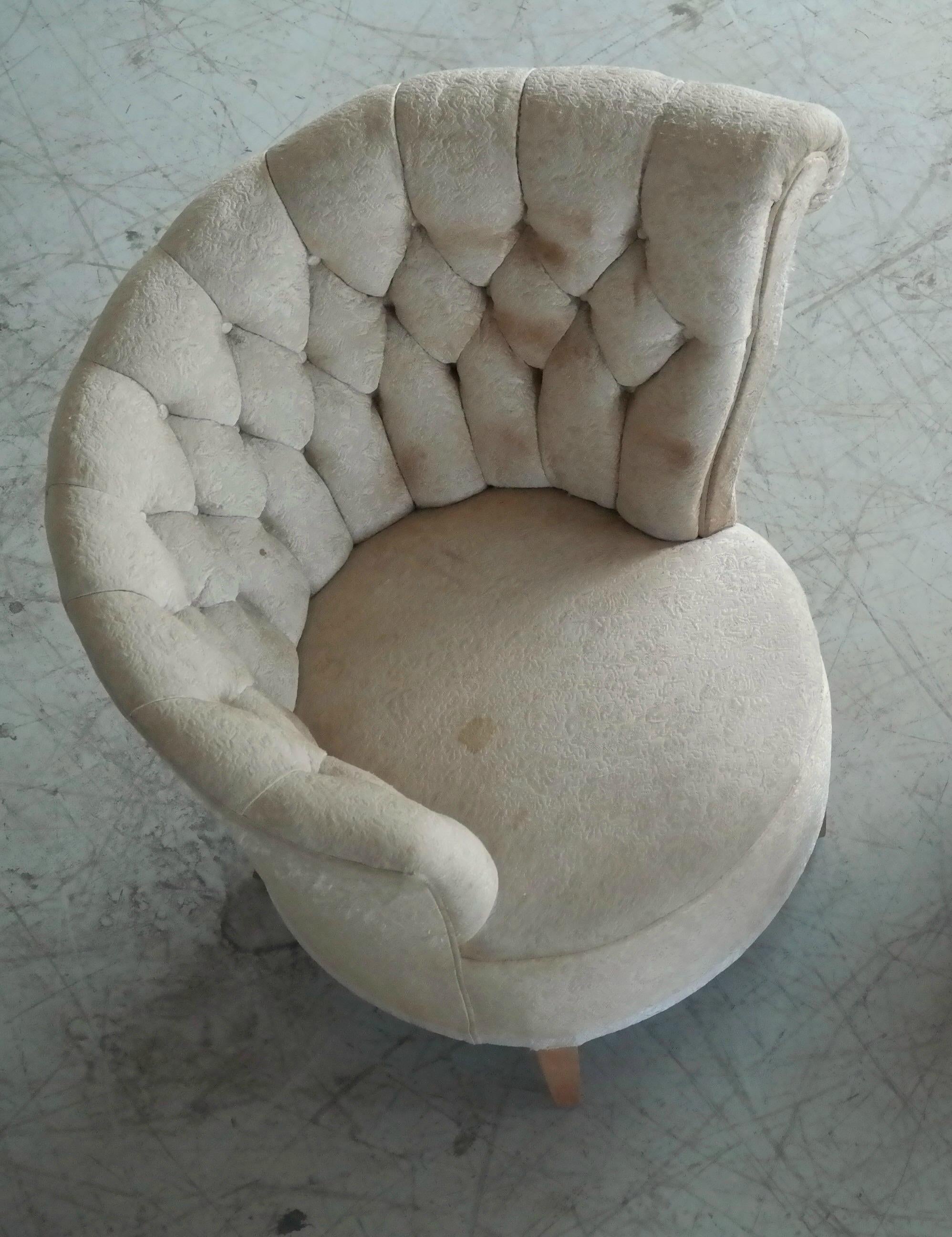 American 1940s Hollywood Regency Asymmetrical Fan Back Tufted Lounge Chair