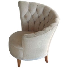 1940s Hollywood Regency Asymmetrical Fan Back Tufted Lounge Chair