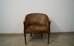 1940's Hollywood Regency Barrel Back Leather Suede Armchair