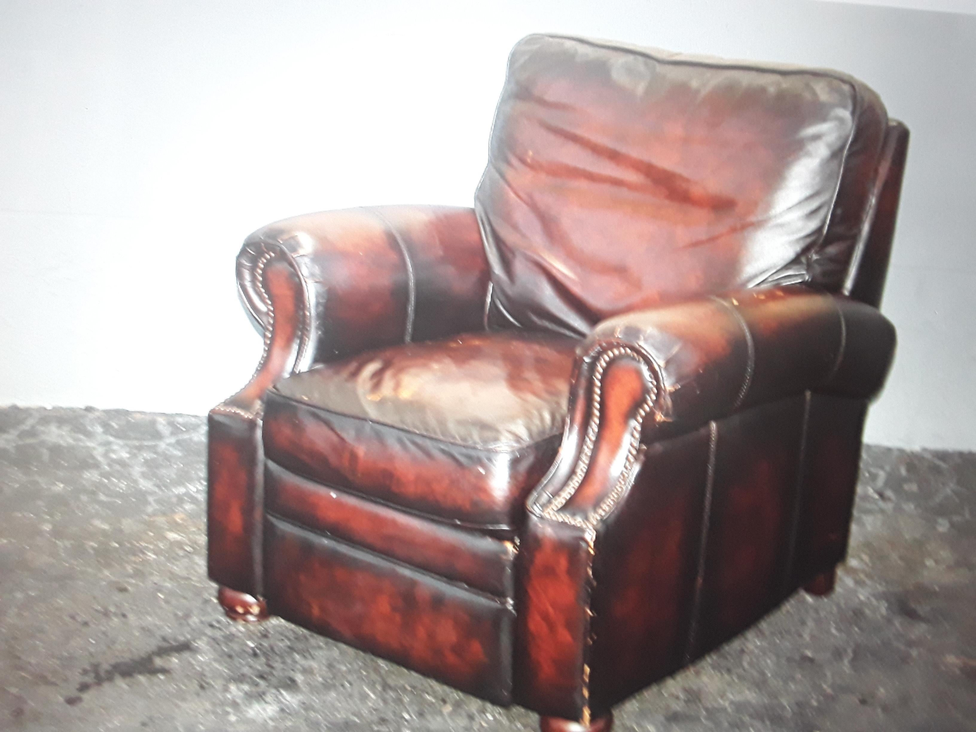 1940's Hollywood Regency Brown Lambskin Leather Recliner/ Lounge Chair by Bernhardt. Very comfortable and very beautiful.