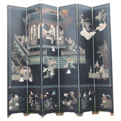 1940's Hollywood Regency Chinoiserie Asian 6 Panel Room Dividing Screen