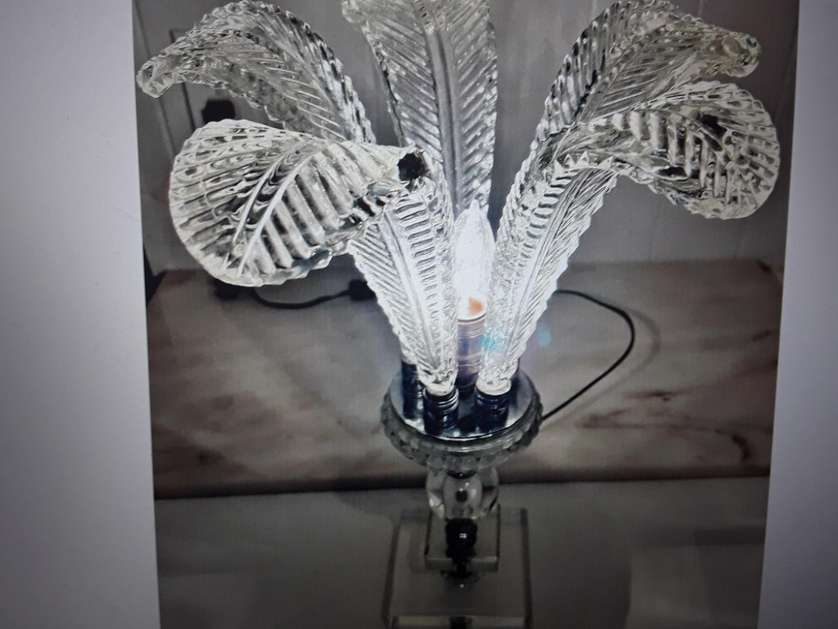Art Glass 1940's Hollywood Regency Crystal Plume Feather Table Lamp. Beautiful collectable For Sale