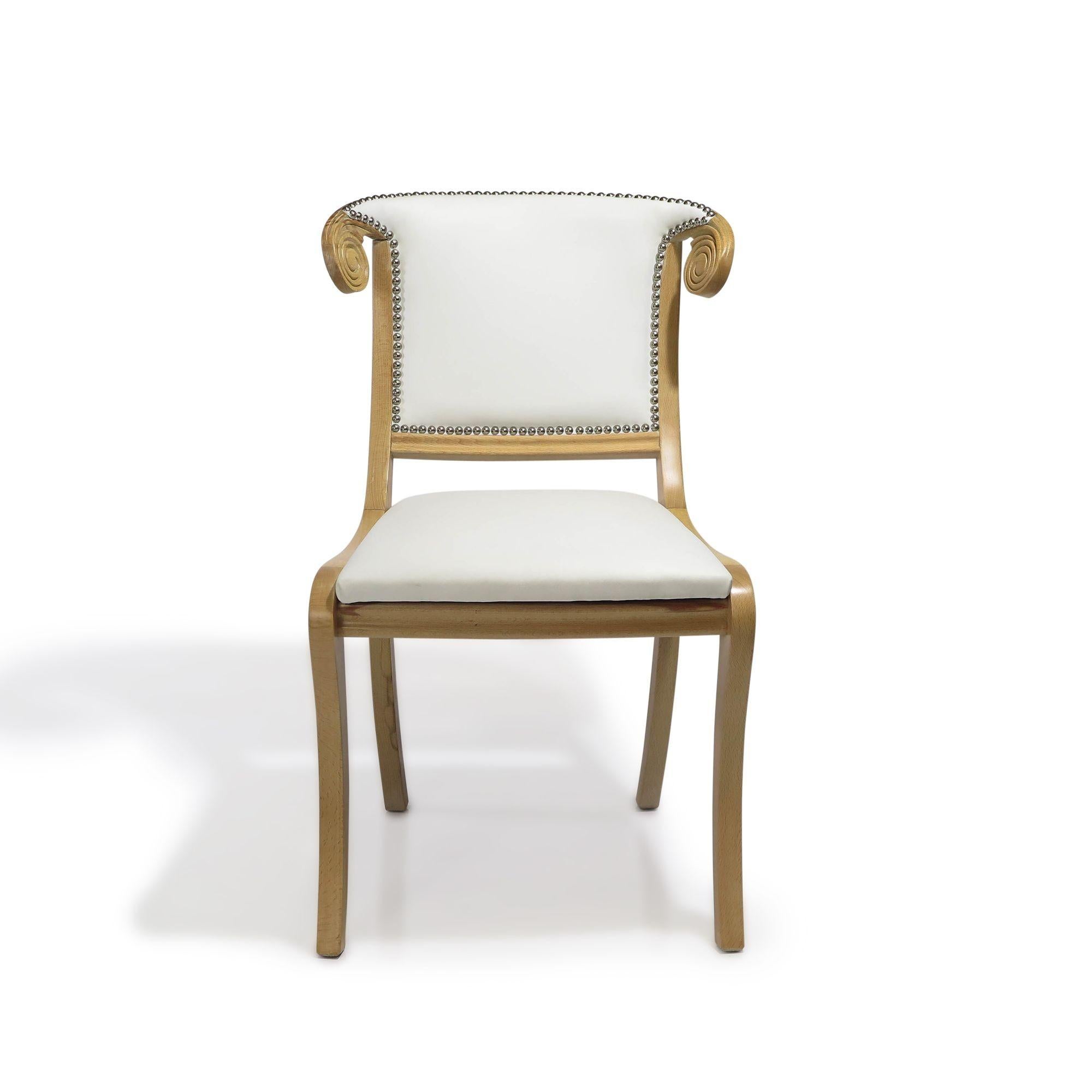 American 1940's Hollywood Regency Dining Chairs in White Leather