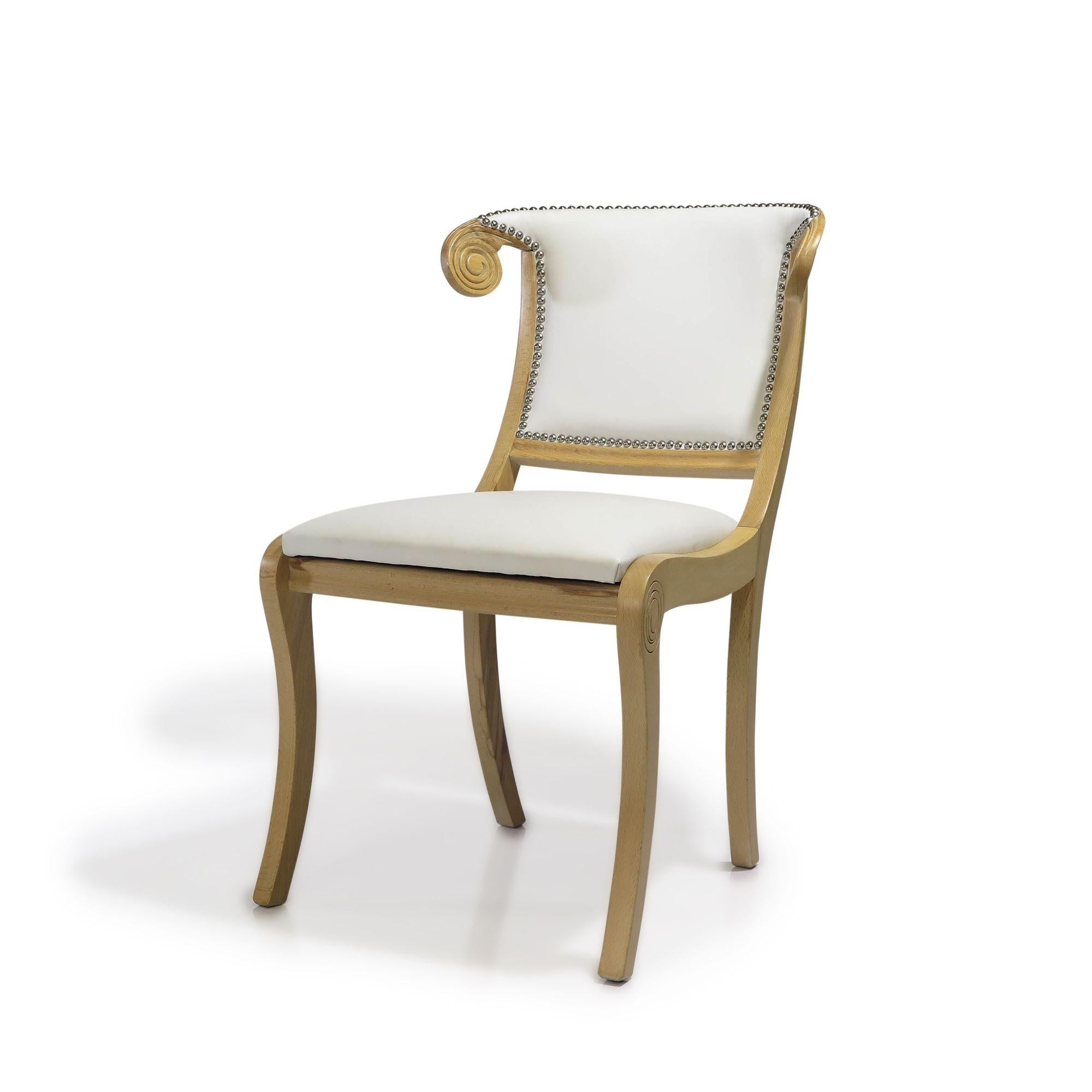 20th Century 1940's Hollywood Regency Dining Chairs in White Leather