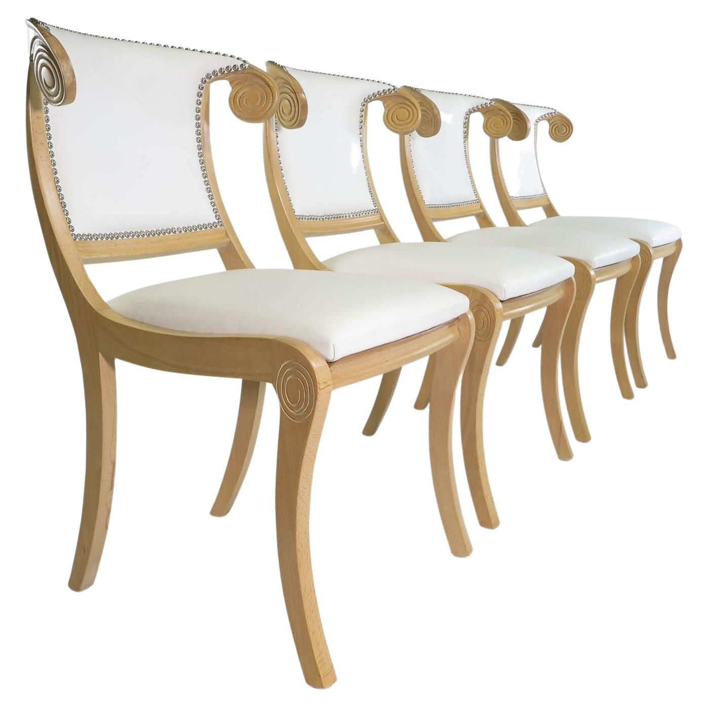 1940's Hollywood Regency Dining Chairs in White Leather