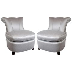 Vintage 1940s Hollywood Regency Dorothy Draper Grey Slipper Chairs