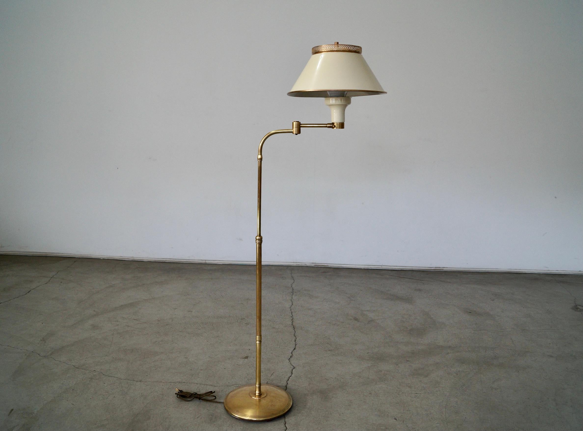 American 1940's Hollywood Regency Dorothy Draper Style Solid Brass Adjustable Floor Lamp For Sale