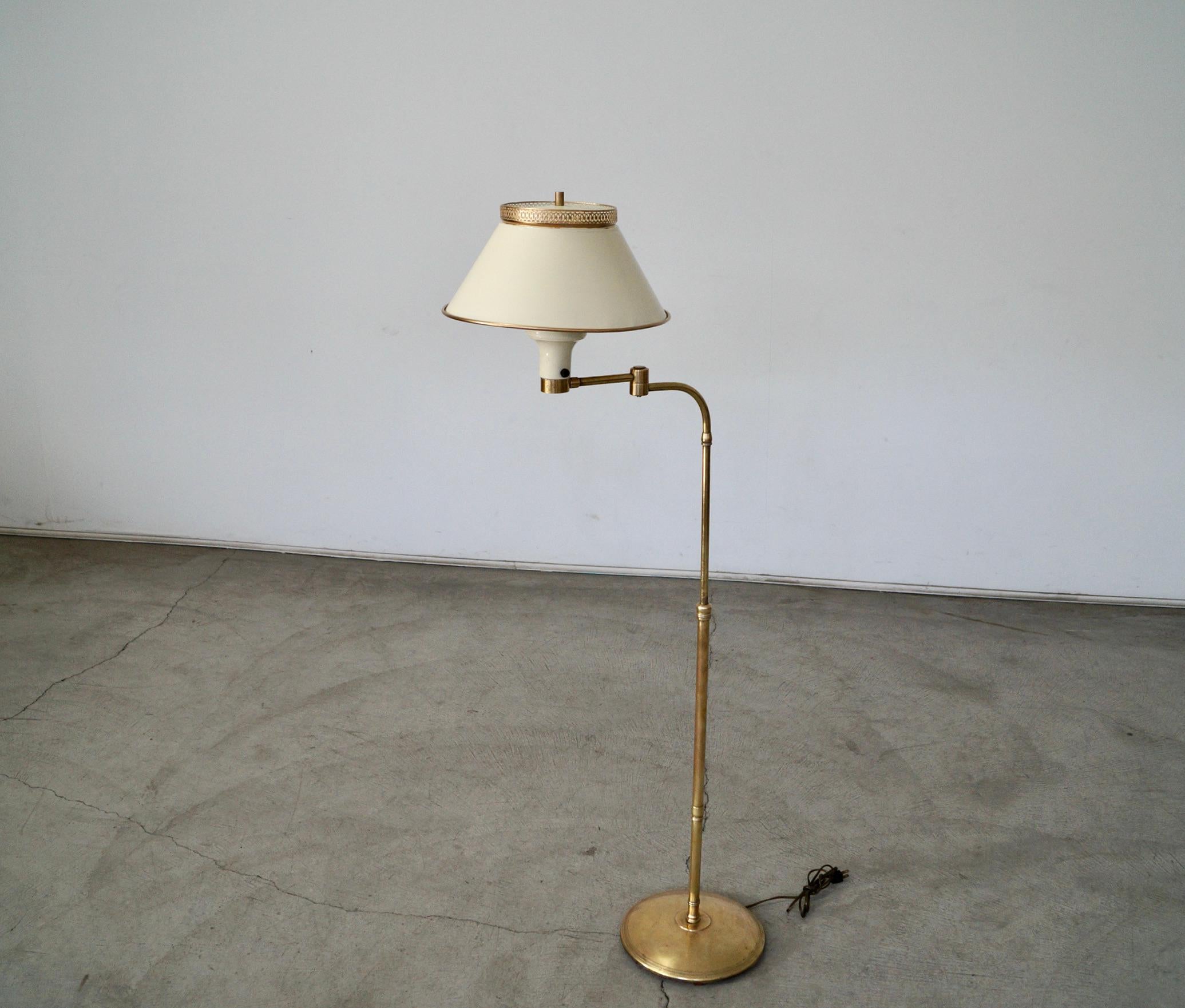Mid-20th Century 1940's Hollywood Regency Dorothy Draper Style Solid Brass Adjustable Floor Lamp For Sale