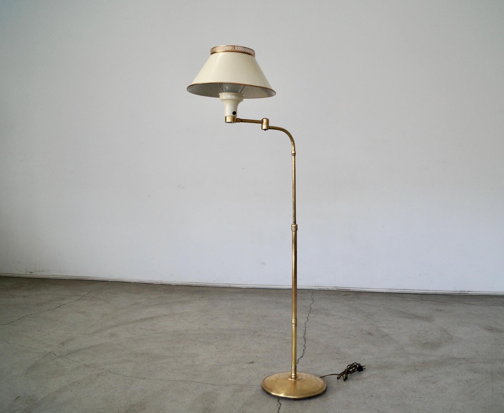 1940's Hollywood Regency Dorothy Draper Style Solid Brass Adjustable Floor Lamp For Sale 1