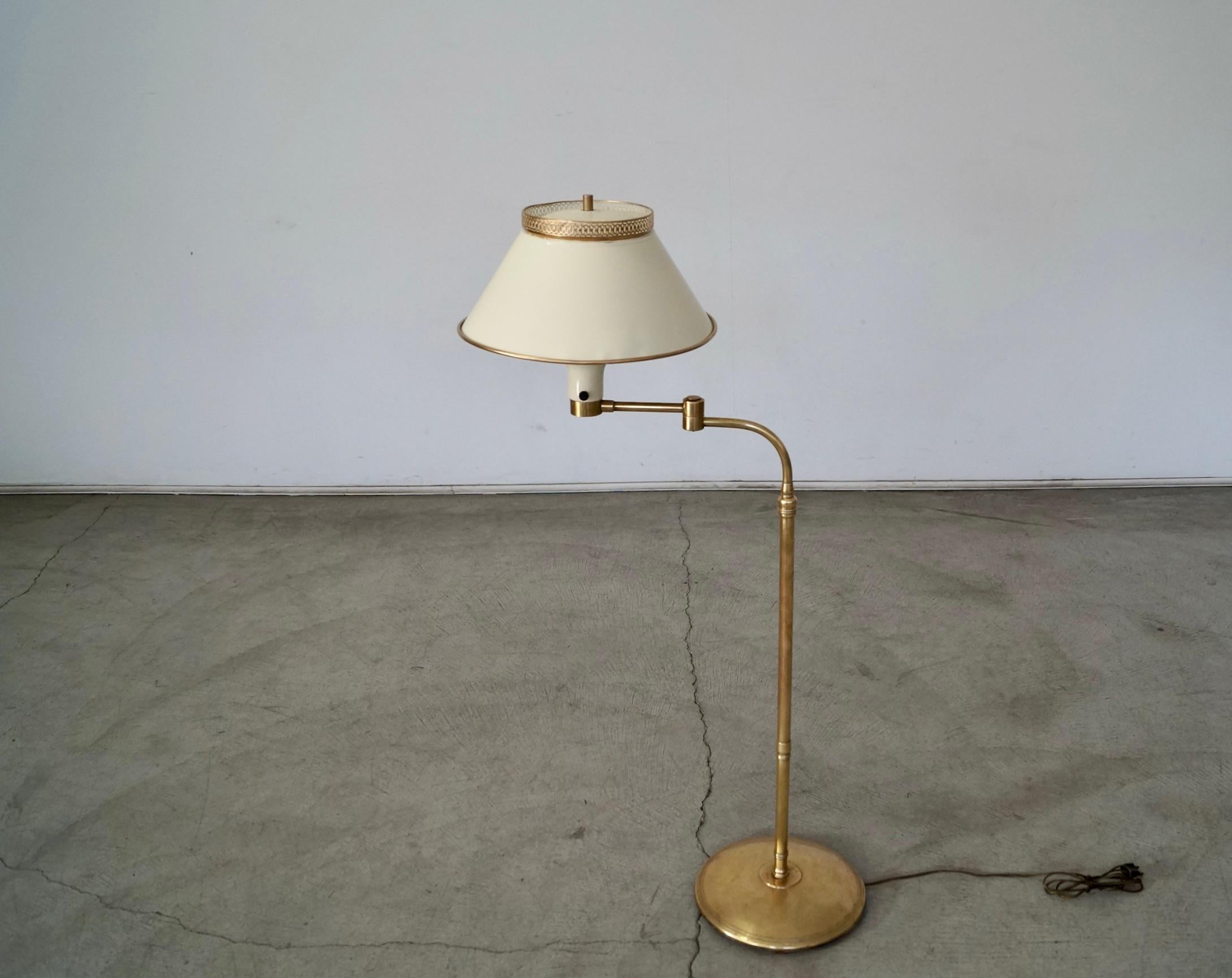 1940's Hollywood Regency Dorothy Draper Style Solid Brass Adjustable Floor Lamp For Sale 3
