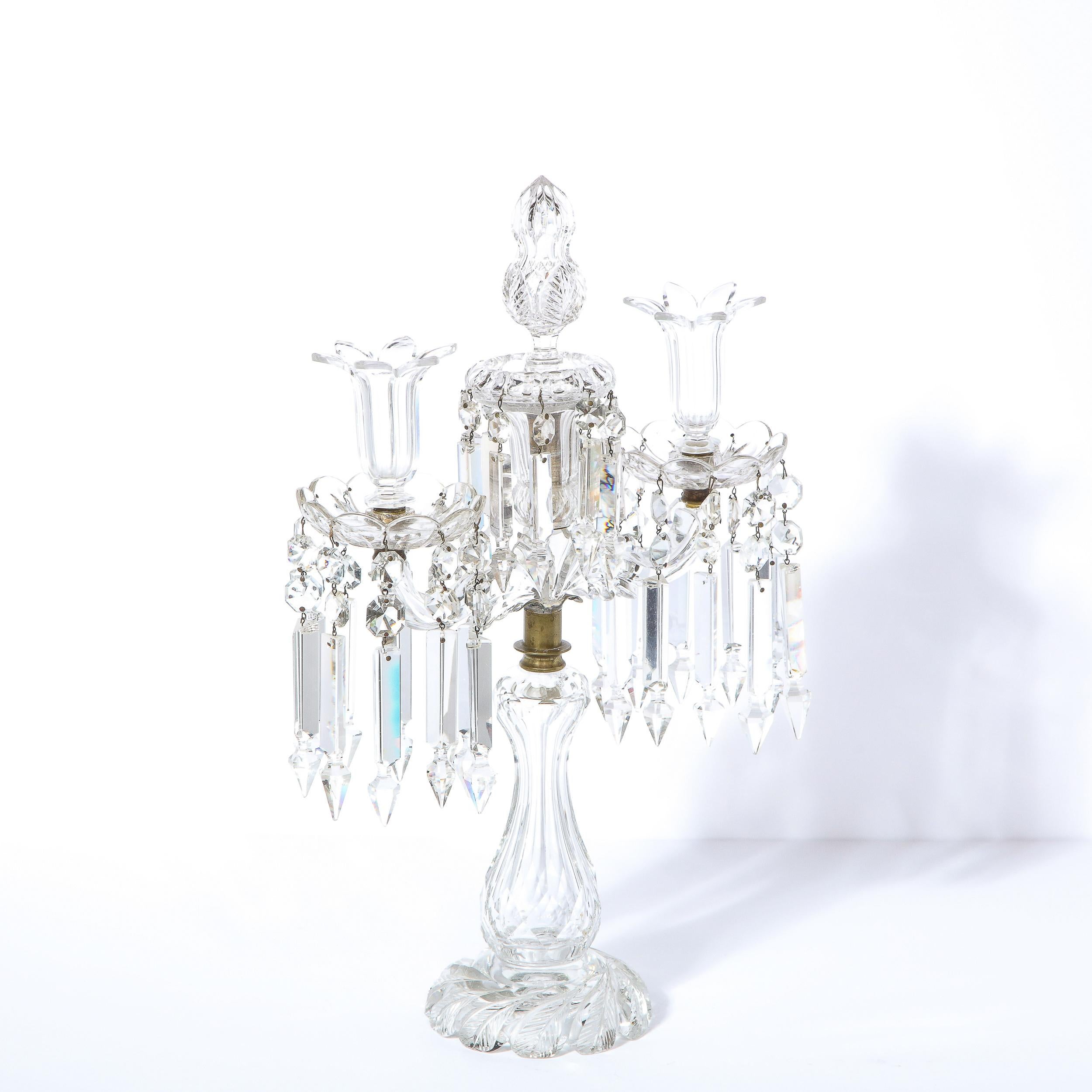 1940s Hollywood Regency Faceted Crystal & Silvered Bronze Girandole 5