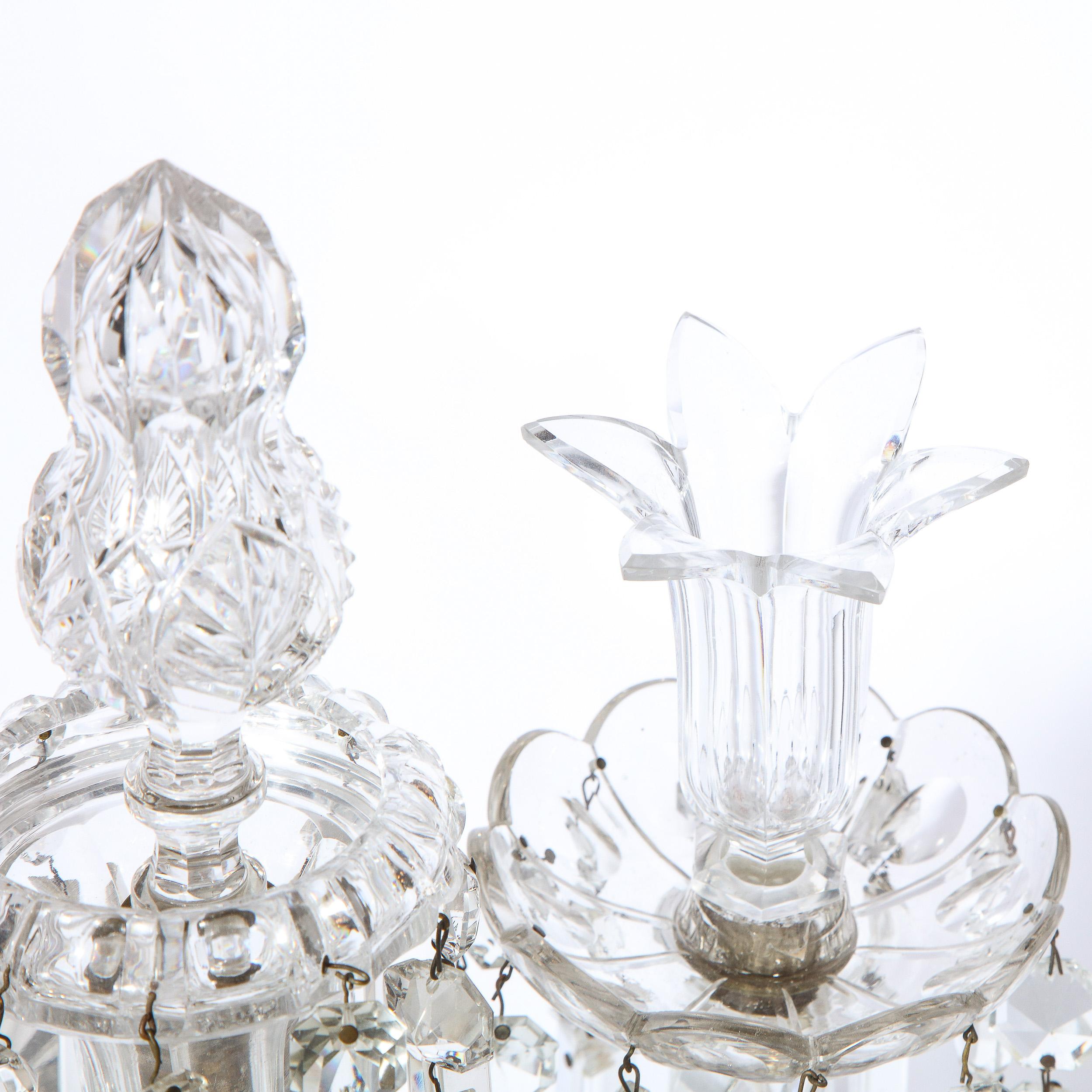 1940s Hollywood Regency Faceted Crystal & Silvered Bronze Girandole 6