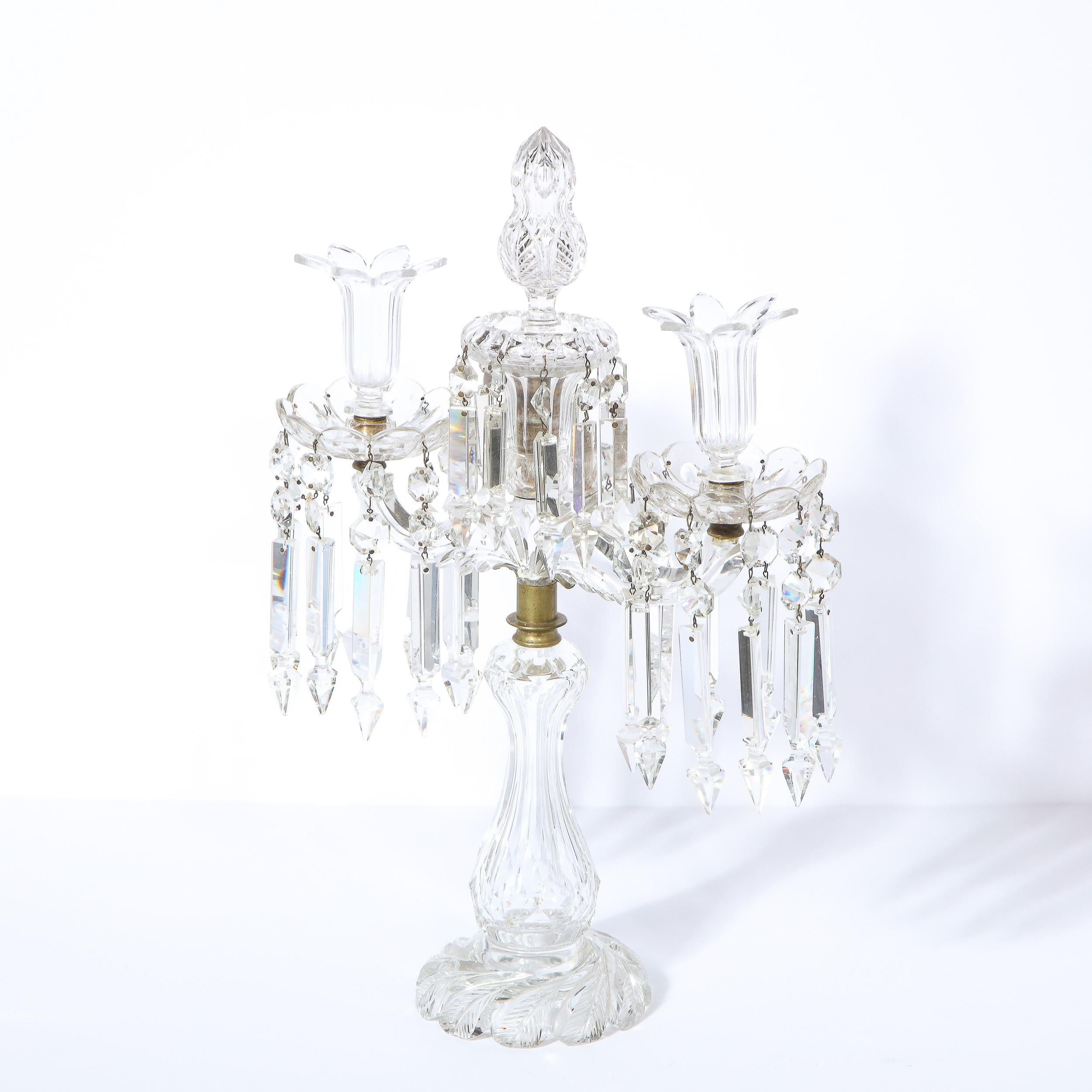 1940s Hollywood Regency Faceted Crystal & Silvered Bronze Girandole 11